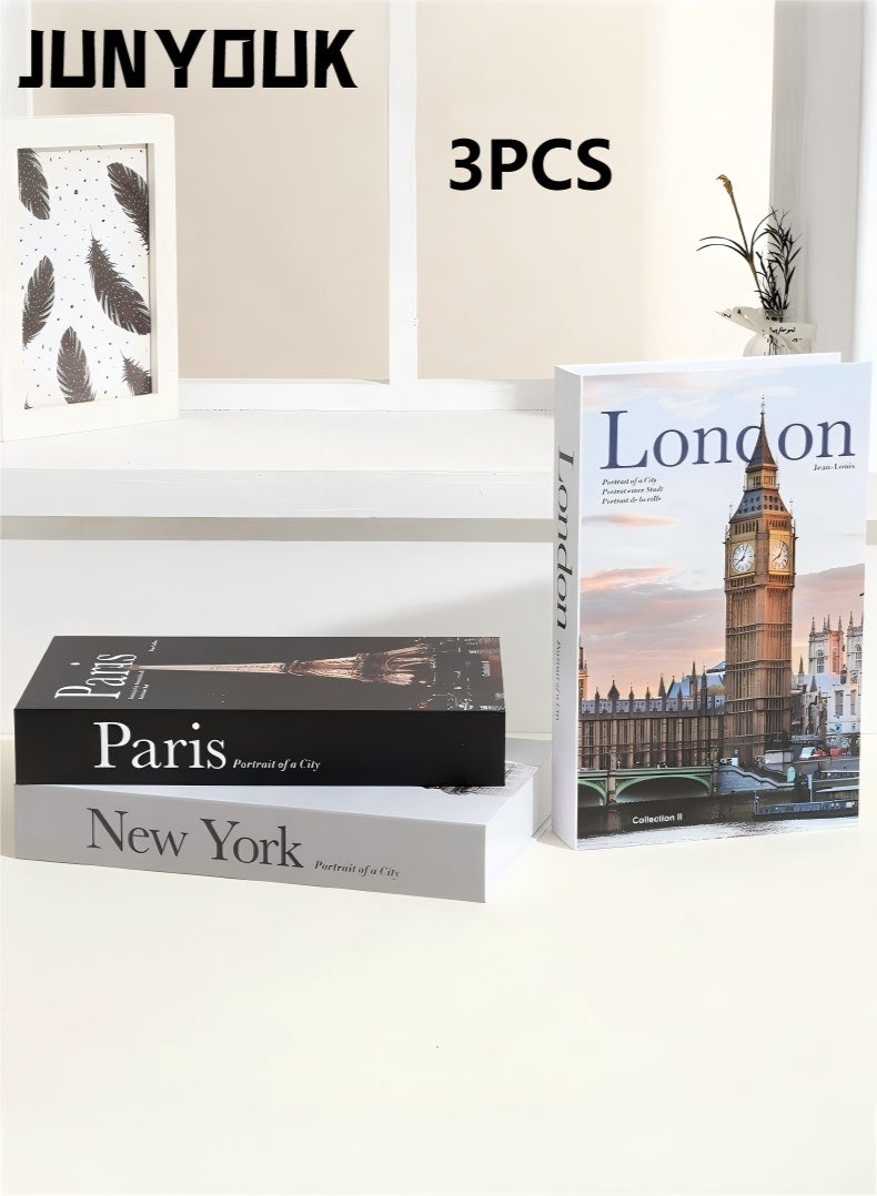 JUNYOUK Decorative Books for Home Decor,Set of 3 Stylish Fake Books of Room Books Decor Aesthetic,for Coffee Table Decor,Living Room, Table, Shelf Decor,Modern Hardcover Stacked Display Books - Image 1