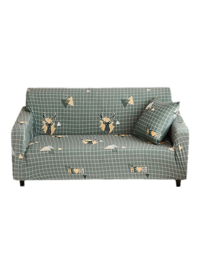 NIBEMINENT Heart Printed Three Seater Sofa Cover Green/Yellow/Black - Image 1