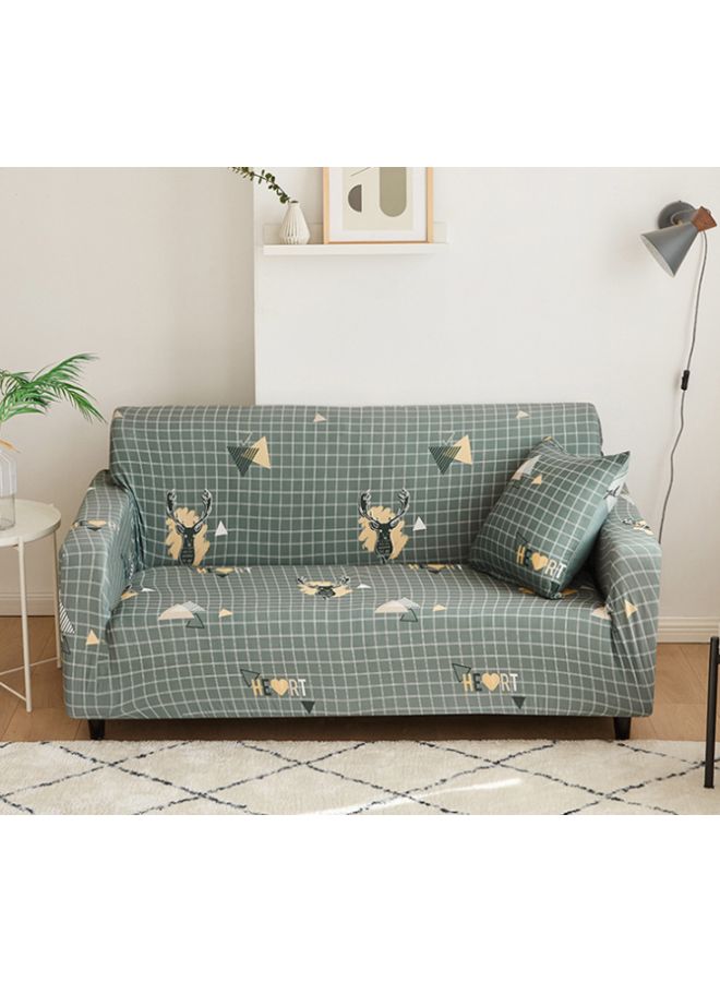 NIBEMINENT Heart Printed Three Seater Sofa Cover Green/Yellow/Black - Image 2