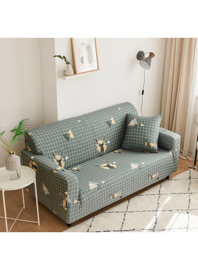 NIBEMINENT Heart Printed Three Seater Sofa Cover Green/Yellow/Black - Image 3