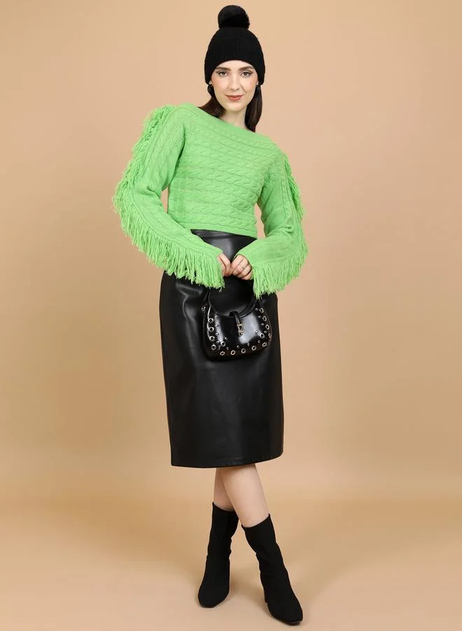 Tokyo Talkies Textured Cable Knit Boat Neck Sweater by Styli