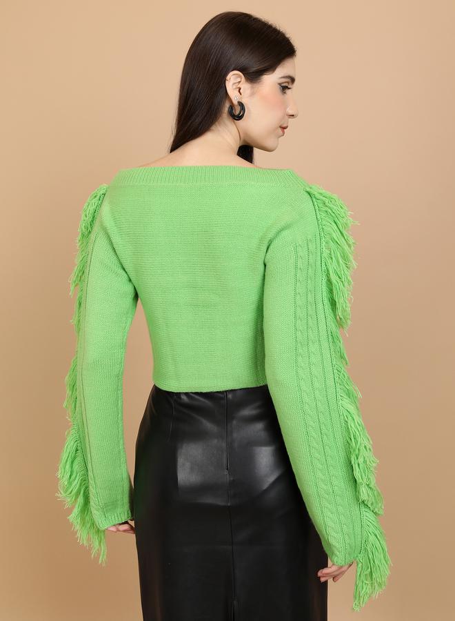 Tokyo Talkies Textured Cable Knit Boat Neck Sweater by Styli - Image 3