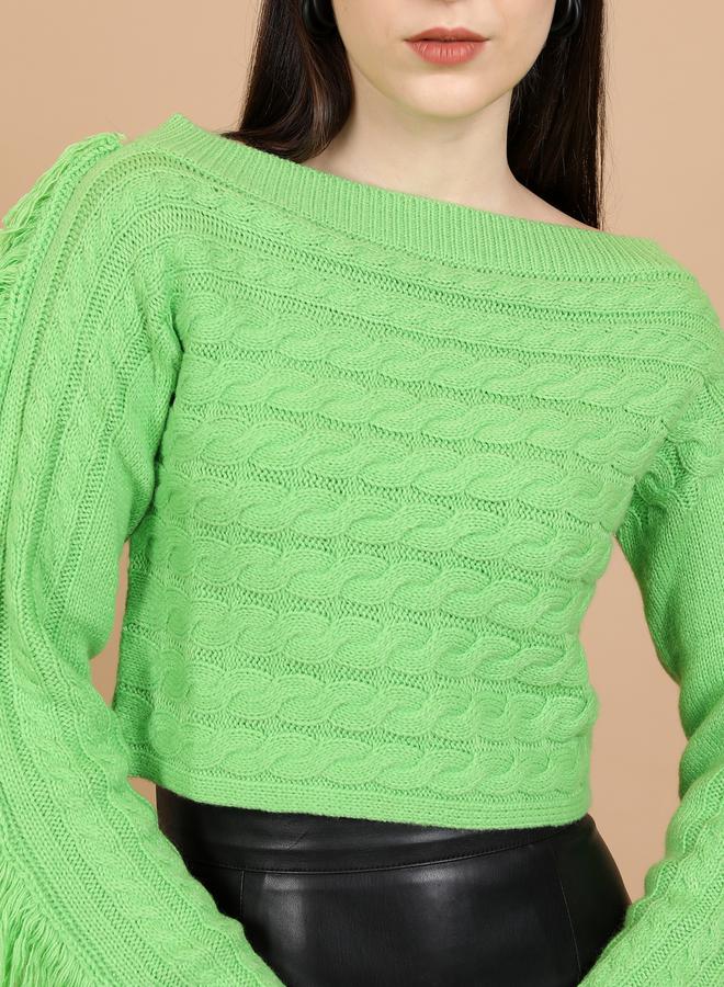 Tokyo Talkies Textured Cable Knit Boat Neck Sweater by Styli - Image 5