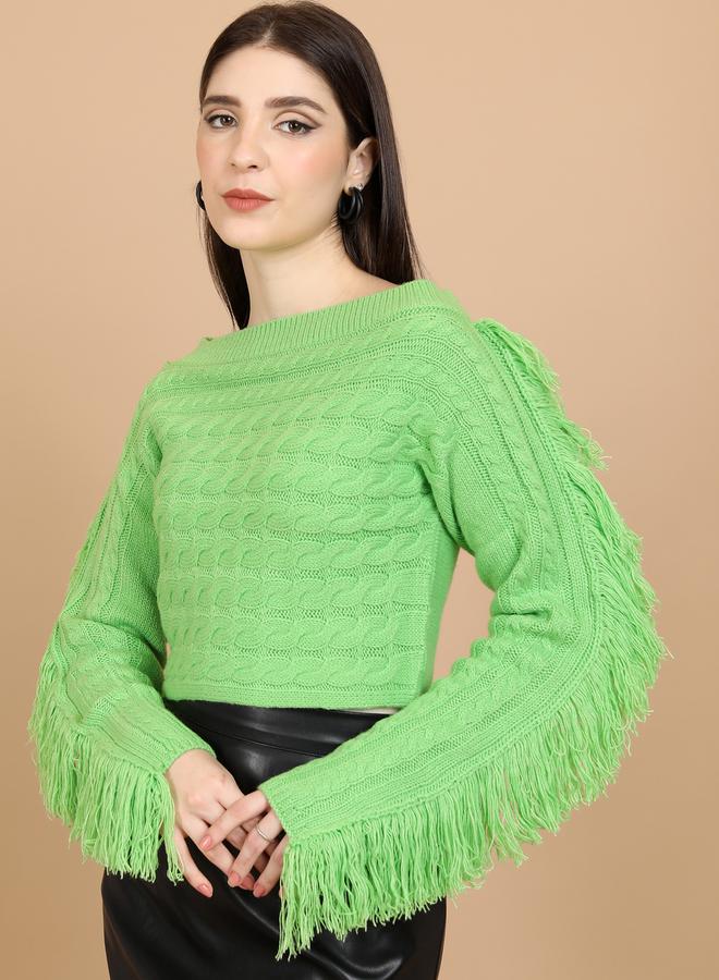 Tokyo Talkies Textured Cable Knit Boat Neck Sweater by Styli - Image 4