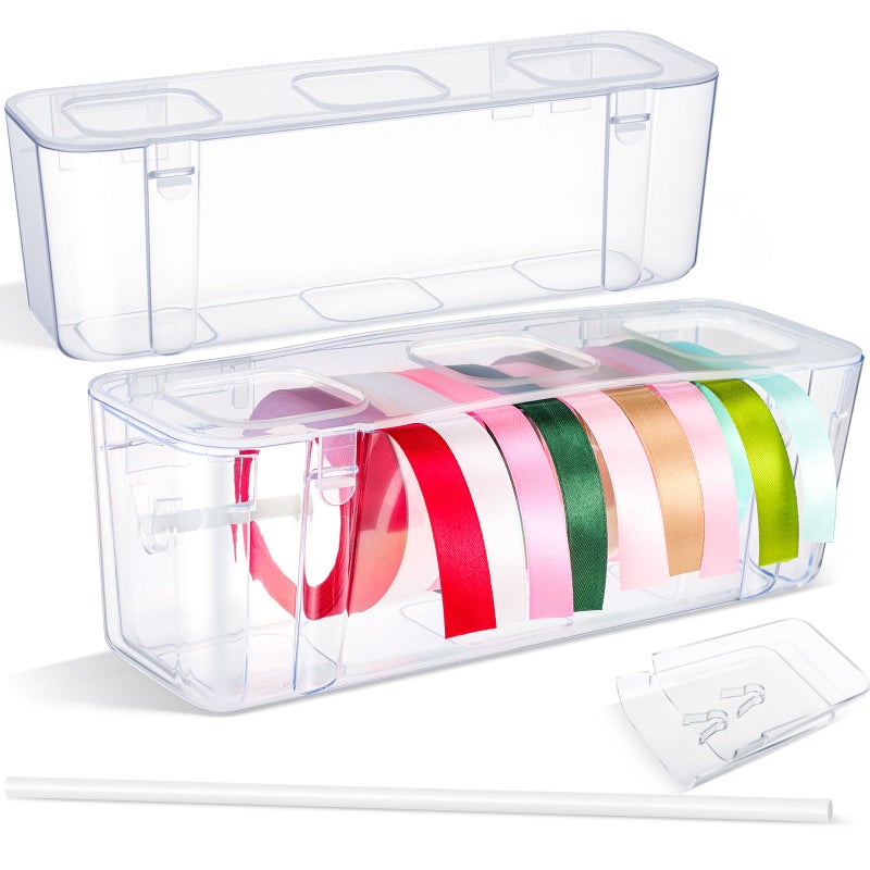 Saypacck 2 Pcs Ribbon Organizer Storage Craft Ribbon Holder Plastic Craft Room Organization for DIY Tape Sewing Spool Flower Shop Art Gift Wrapping Supplies - Image 1
