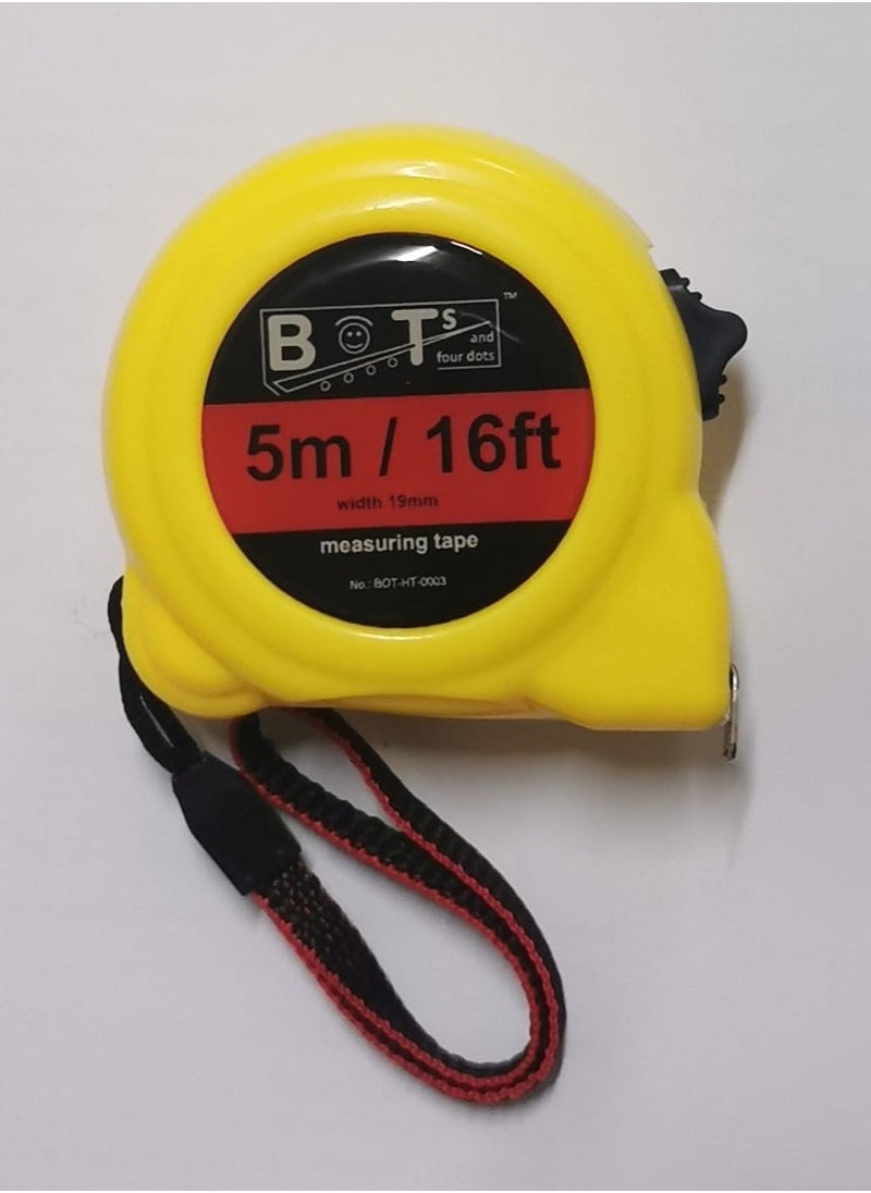 BOTs and four dots - 5.0 Meter Slid – Lock Measuring Tape, 19mm Tape Width, Yellow Color. Ref. No.: BOT-HT- 0003 - Image 1