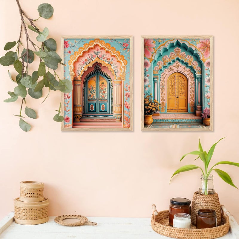 HOTHOUSE Traditional Indian Wall Art Madhubani Paintings for Living Room Framed Wall Painting for Home Room Bedroom Office Wall Dcor Pichwai Art Painting for Wall Decoration Wall Poster With frames Wall Paintings For Home Decoration Indian Wall Art Home Decor Frames set of 2 Art 1 13x17 inch Framed