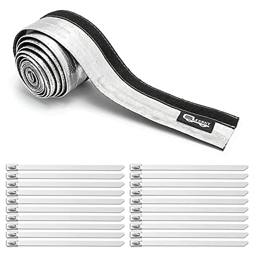 LEDAUT Heat Shroud Aluminized Sleeving Heat Shield fuel line wire heat sleeve 1/2" I.D. x 10FT with 20 Pcs 3.9Inch Stainless Steel Cable Metal Zip Ties - Image 1