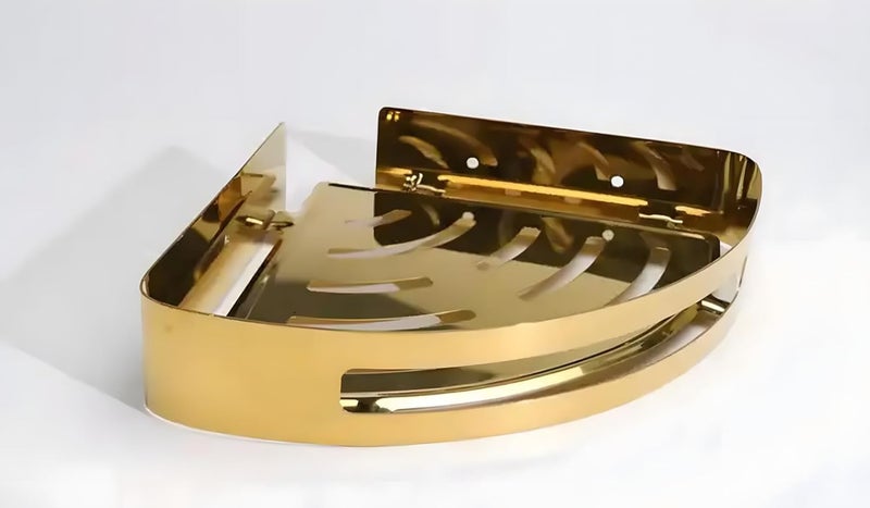 Driven 2Pc Premium Gold Stainless Steel 304 Grade Wall Mount Triangular Bathroom Corner Shelf(Heavy),Kitchen Shelf/Bathroom Shelf and Rack/Wall Storage Shelf/Bathroom Accessories (Gold, Pack of 2)  - Image 2