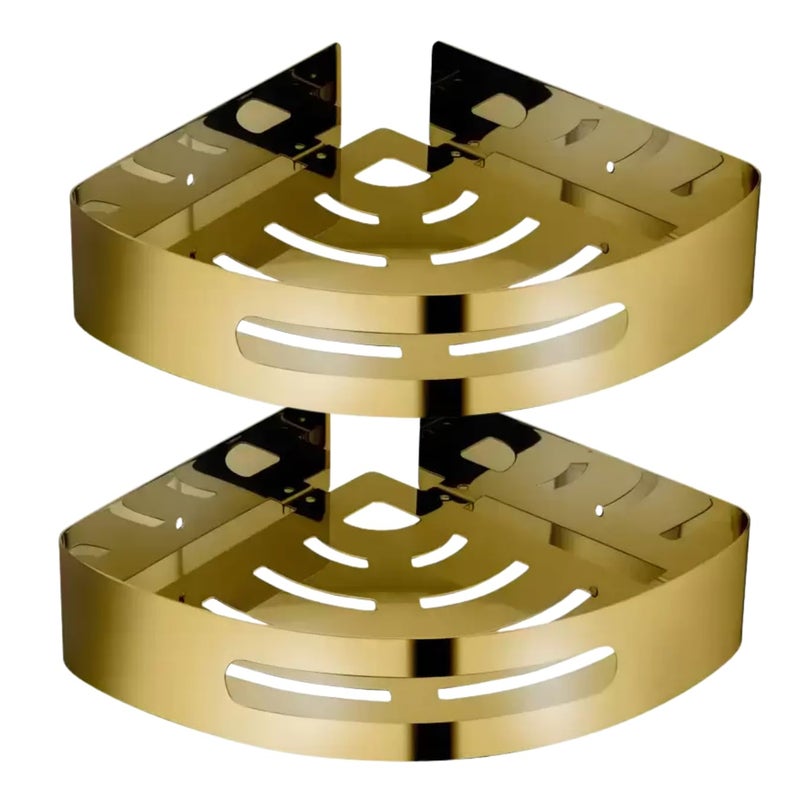 Driven 2Pc Premium Gold Stainless Steel 304 Grade Wall Mount Triangular Bathroom Corner Shelf(Heavy),Kitchen Shelf/Bathroom Shelf and Rack/Wall Storage Shelf/Bathroom Accessories (Gold, Pack of 2)  - Image 1
