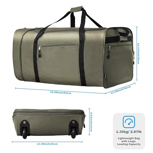 Finnhomy 100L Foldable Rolling Duffel Bag with 2 Wheels, Light Weight Travel Duffel bag with Large Loading Capacity, 32 inch Rolling Duffel bag with Shoulder Strap for Travel Camping Sports, Green - Image 2