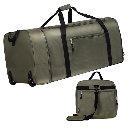 Finnhomy 100L Foldable Rolling Duffel Bag with 2 Wheels, Light Weight Travel Duffel bag with Large Loading Capacity, 32 inch Rolling Duffel bag with Shoulder Strap for Travel Camping Sports, Green - Image 1