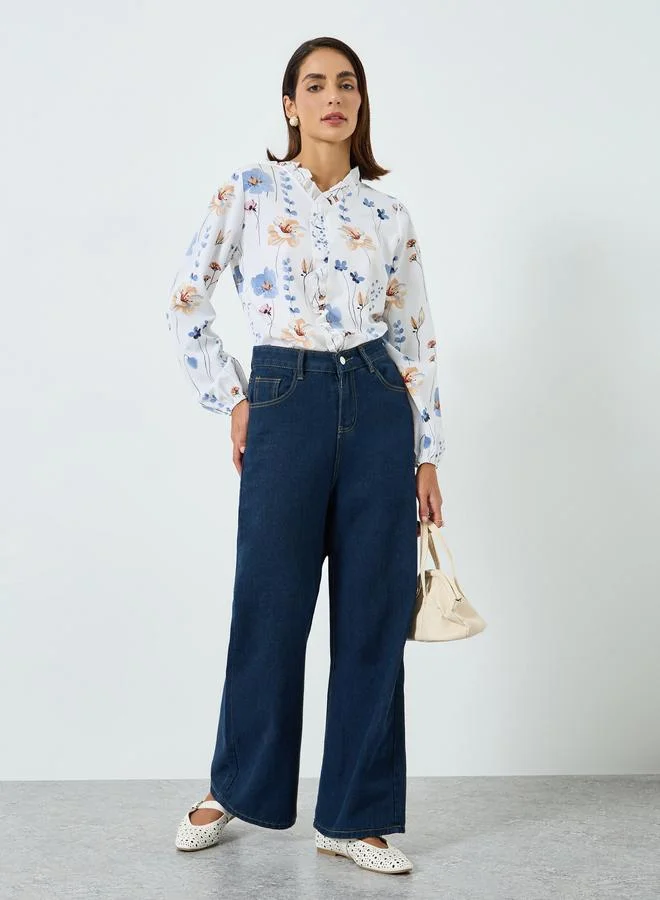 Take Two Women Floral Printed Ruffled Trim Top