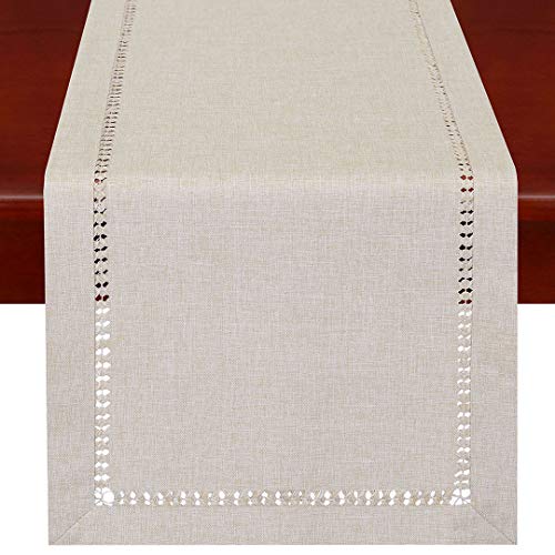 Grelucgo Handmade Hemstitched Polyester Rectangle Table Runners Dresser Scarves Beige 14x36 inch