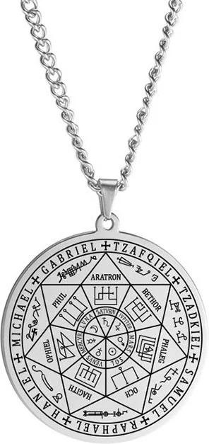 Chavin Gray Steel Seven Archangel Magic Protection Seal Talisman Necklace for Women Men EU44