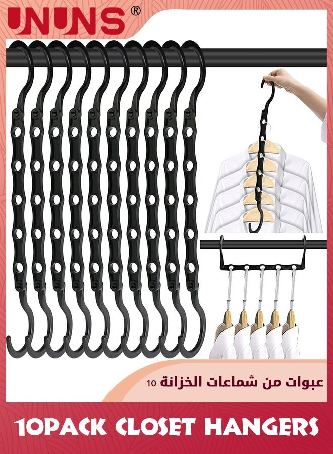 UNUNS Space Saving Hangers,10PCS Magic Hangers,5 Holes Sturdy Plastic Clothes Closet Organizers And Storage,Space Saver Organization,College Dorm Room Essentials,Black - Image 1