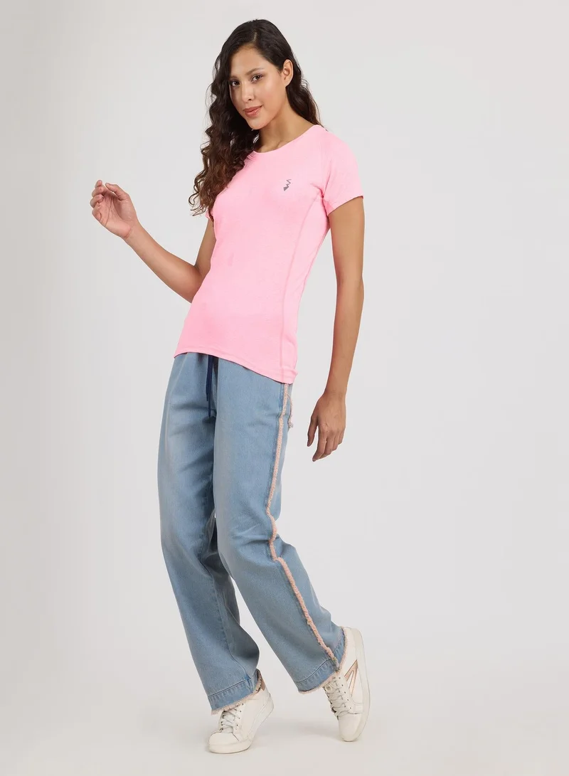 Pinacolada  Women's Rose Pink Solid Regular Activewear T-Shirt for Women | Best Price UAE