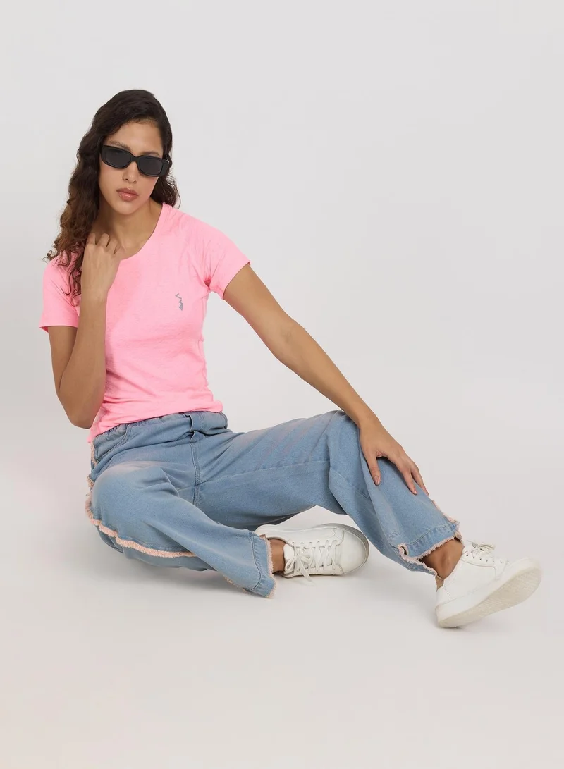 Pinacolada  Women's Rose Pink Solid Regular Activewear T-Shirt for Women | Best Price UAE