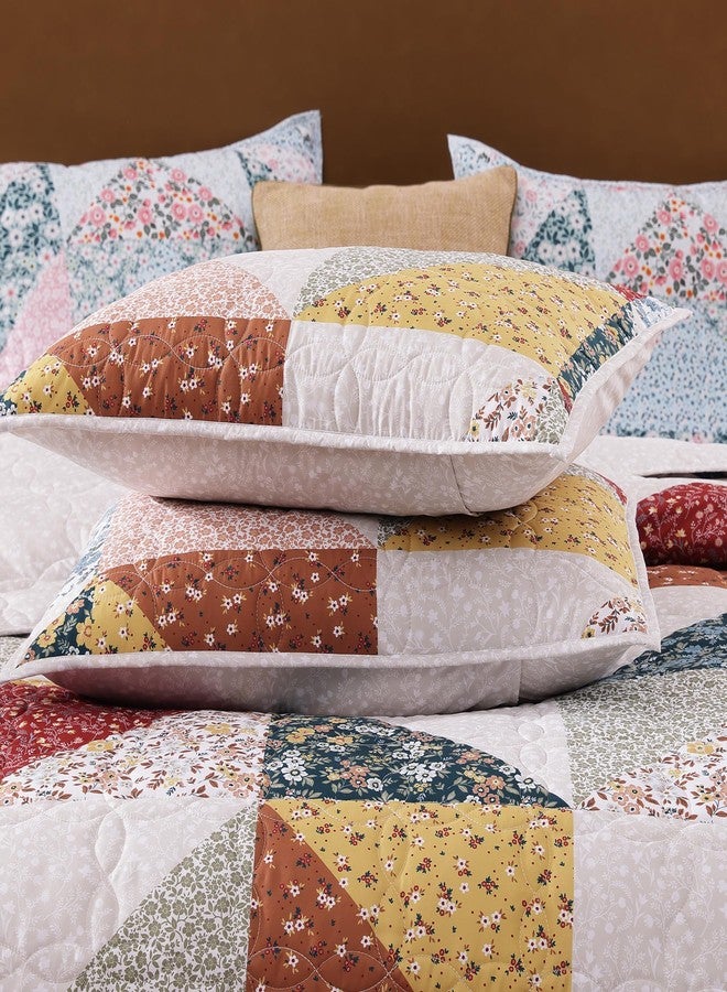BLOOMHAVEN Quilt Set Queen Size, Patchwork Burnt Orange Floral Quilt Sets, Reversible Bedspread Lightweight and Breathable for All Seasons, Soft Quilted Bedspread with 2 Pillow Shams - Image 4