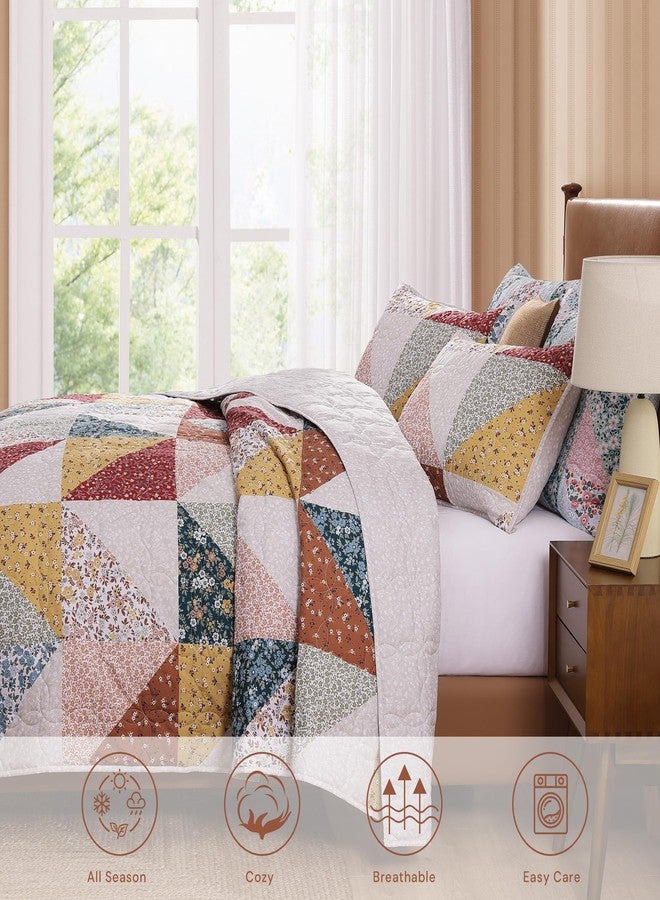 BLOOMHAVEN Quilt Set Queen Size, Patchwork Burnt Orange Floral Quilt Sets, Reversible Bedspread Lightweight and Breathable for All Seasons, Soft Quilted Bedspread with 2 Pillow Shams - Image 3