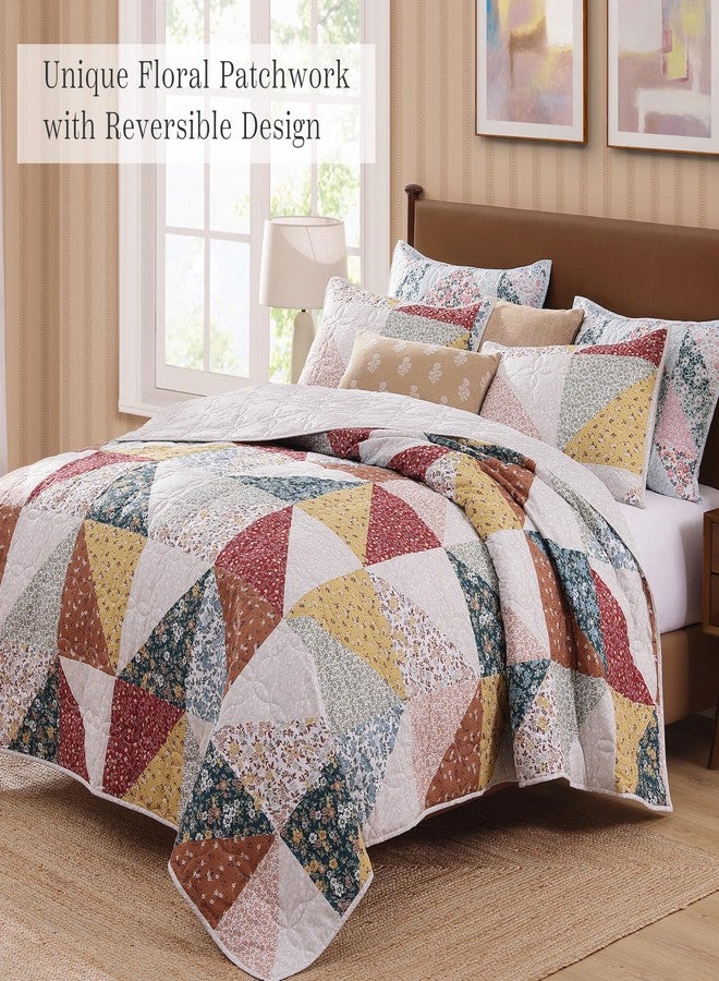 BLOOMHAVEN Quilt Set Queen Size, Patchwork Burnt Orange Floral Quilt Sets, Reversible Bedspread Lightweight and Breathable for All Seasons, Soft Quilted Bedspread with 2 Pillow Shams - Image 2