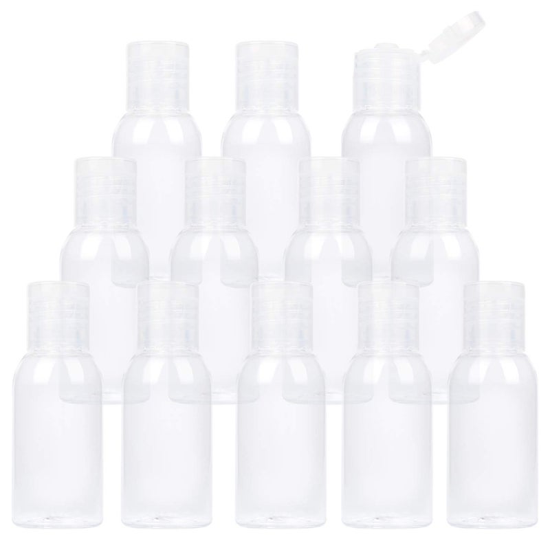 TrendBox 12 Pack Plastic Empty Bottles with Flip Cap for Shampoo, Lotions, Liquid Body Soap, Cream (1 oz / 30 ml)