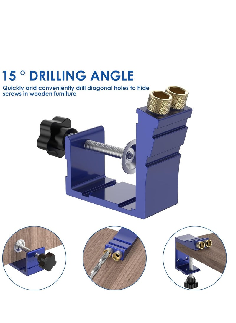 Excefore 47Pcs Pocket Hole Jig Adjustable Punch Locator 15 Degree Angle Hole Drill Guide Kit High Precision Drill Punch Positioner for Carpenter DIY Joinery Work Woodworking Tool - Image 3