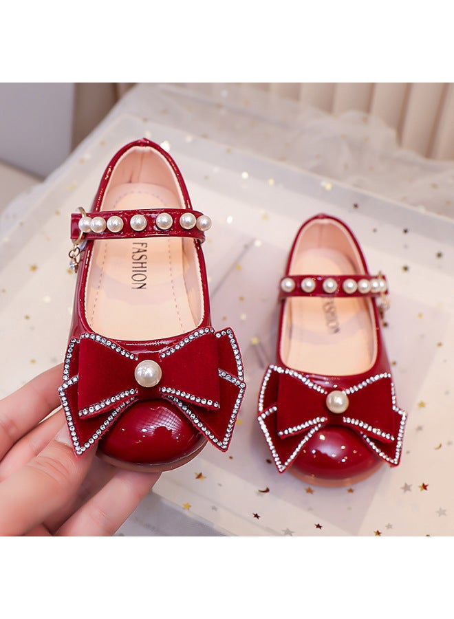 Girl's Princess Leather Shoes Spring Autumn Single Shoes Children Bow Pearl Rhinestone New Baby Wedding Shoes - Image 2