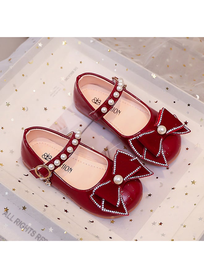 Girl's Princess Leather Shoes Spring Autumn Single Shoes Children Bow Pearl Rhinestone New Baby Wedding Shoes - Image 3