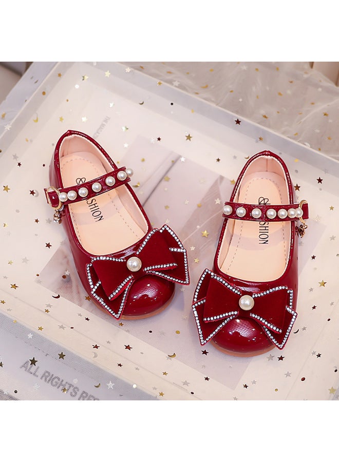 Girl's Princess Leather Shoes Spring Autumn Single Shoes Children Bow Pearl Rhinestone New Baby Wedding Shoes - Image 4