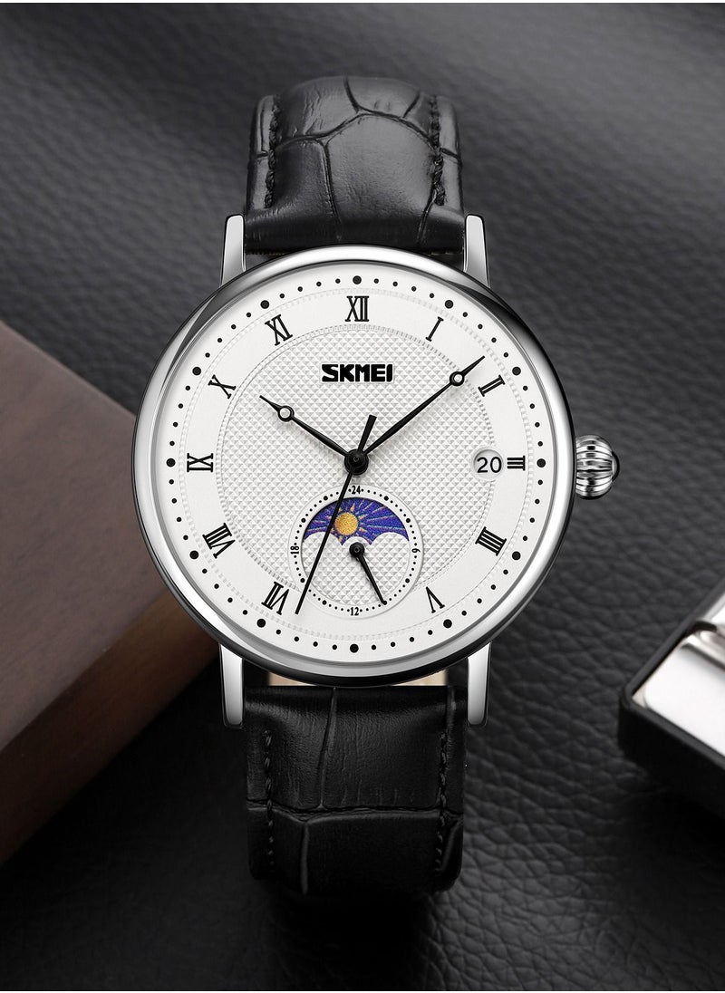 Men's Waterproof Quartz Movement Watch With Date  White and Black