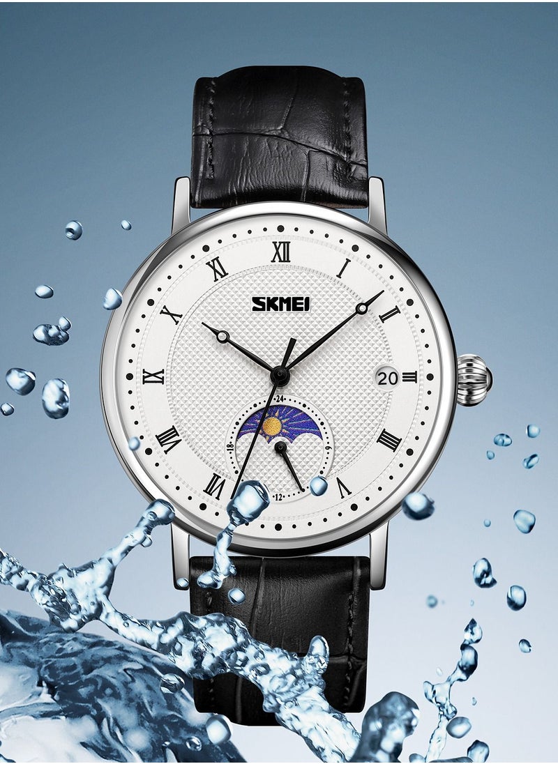 Men's Waterproof Quartz Movement Watch With Date  White and Black
