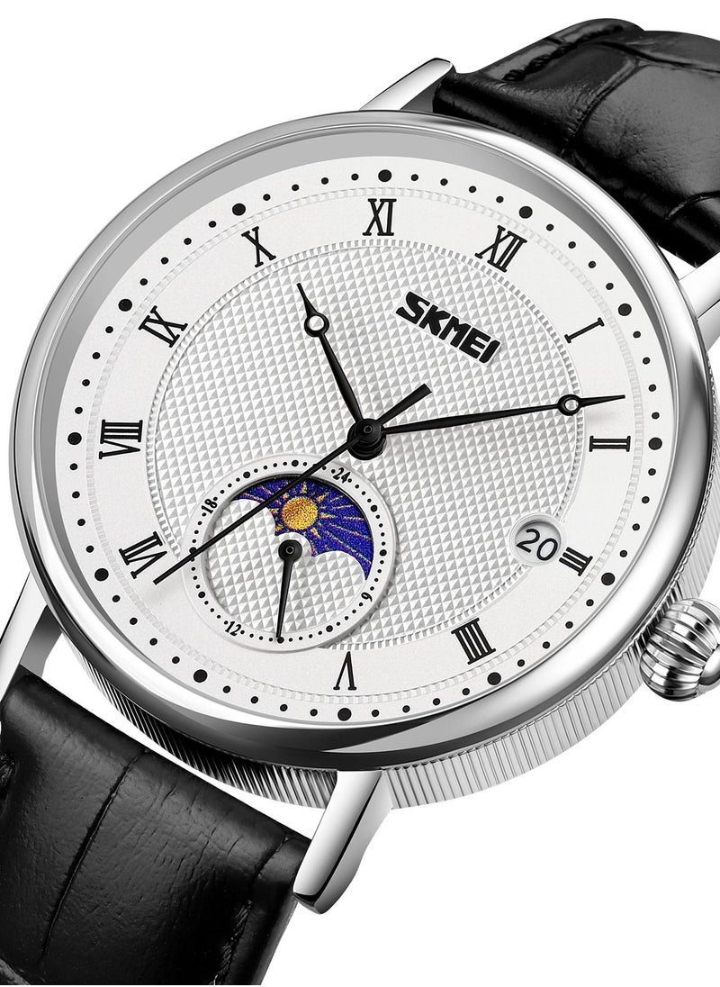 Men's Waterproof Quartz Movement Watch With Date  White and Black