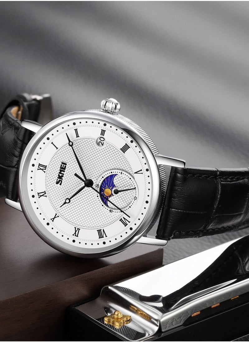 Men's Waterproof Quartz Movement Watch With Date  White and Black