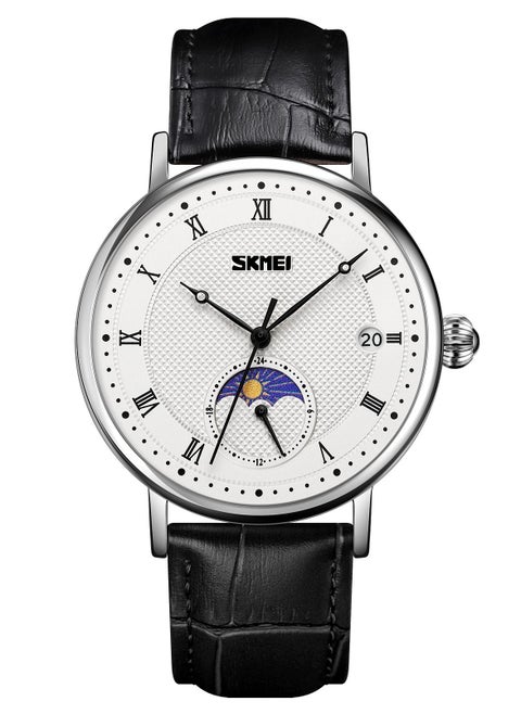 Men's Waterproof Quartz Movement Watch With Date  White and Black