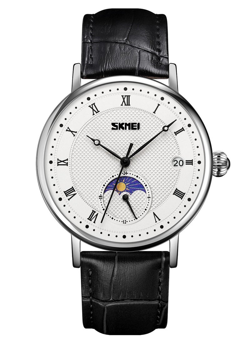 Men's Waterproof Quartz Movement Watch With Date  White and Black