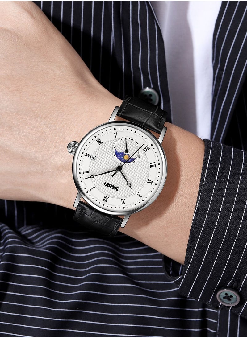 Men's Waterproof Quartz Movement Watch With Date  White and Black