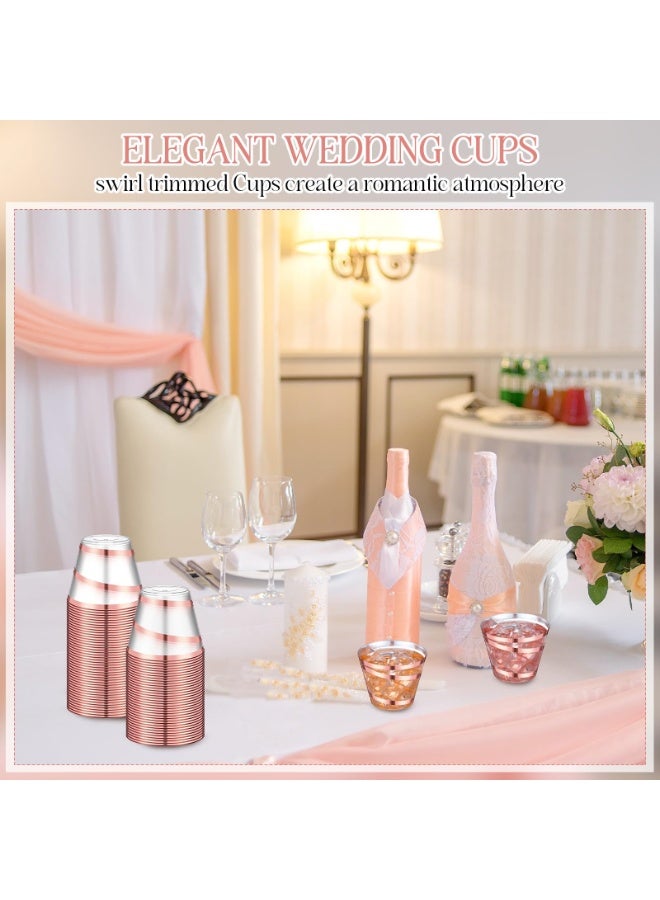 دايتويز 50 قطعة من الأكواب البلاستيكية الدوارة بحواف 9 أونصة، أكواب شفافة للاستعمال مرة واحدة لحفلات الزفاف وحفلات استقبال المولود الجديد، أكواب أنيقة دوامة فاخرة للكوكتيل والشرب (ذهبي وردي) - Image 3