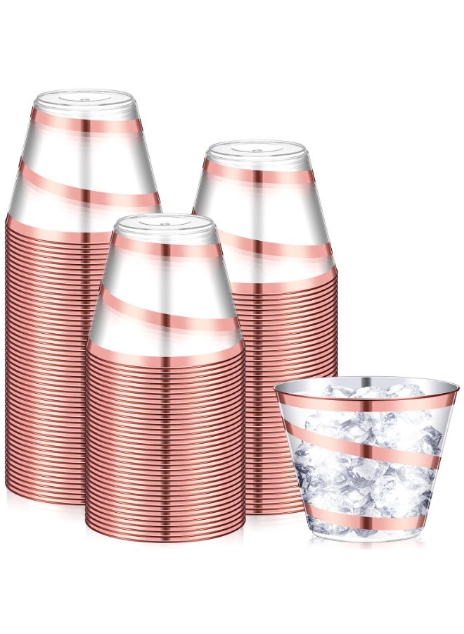 دايتويز 50 قطعة من الأكواب البلاستيكية الدوارة بحواف 9 أونصة، أكواب شفافة للاستعمال مرة واحدة لحفلات الزفاف وحفلات استقبال المولود الجديد، أكواب أنيقة دوامة فاخرة للكوكتيل والشرب (ذهبي وردي) - Image 1