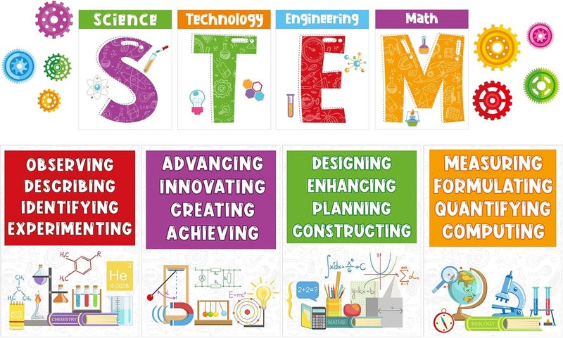 كلاراكو مجموعة لوحة إعلانات العلوم الجذعية المكونة من 40 قطعة، ديكورات الفصول الدراسية الجذعية، ملصقات العلوم، قصاصات على شكل تروس، لافتة للمعلمين، ديكور حائط لمرحلة ما قبل المدرسة والمرحلة الابتدائية والمتوسطة، لوازم الحفلات المكتبية - Image 1