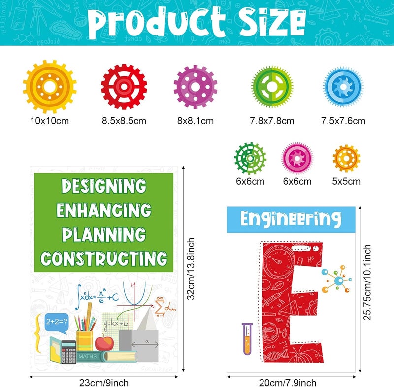 كلاراكو مجموعة لوحة إعلانات العلوم الجذعية المكونة من 40 قطعة، ديكورات الفصول الدراسية الجذعية، ملصقات العلوم، قصاصات على شكل تروس، لافتة للمعلمين، ديكور حائط لمرحلة ما قبل المدرسة والمرحلة الابتدائية والمتوسطة، لوازم الحفلات المكتبية - Image 3