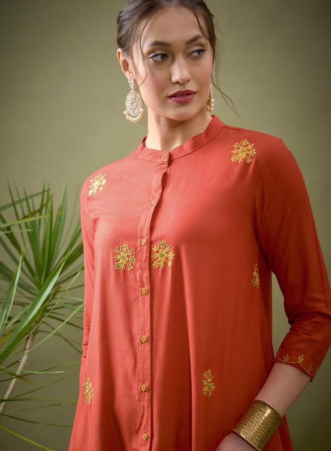 SASSAFRAS All Over Embroidered Shirt & Palazzo Set by Styli