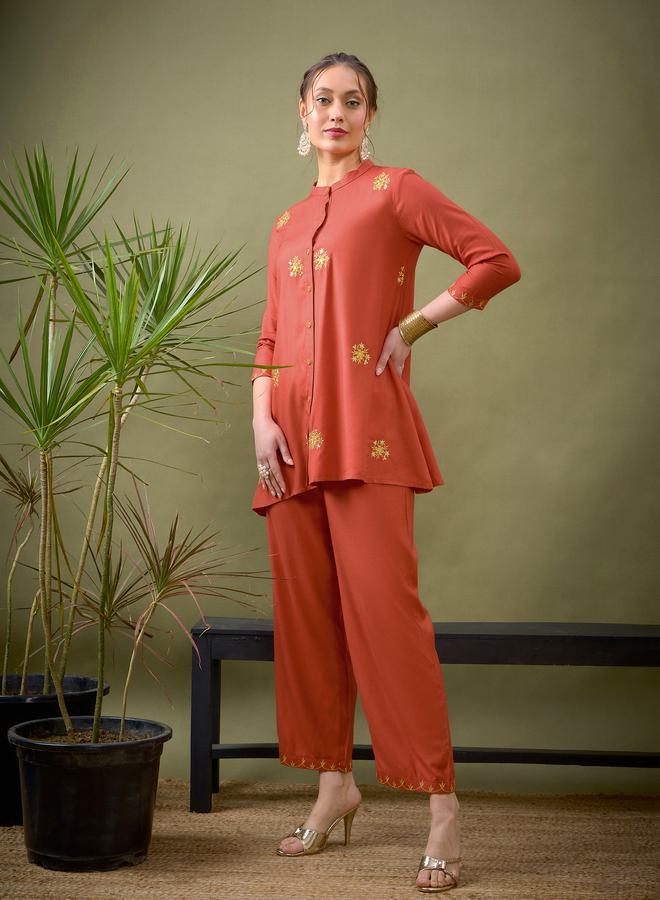 SASSAFRAS All Over Embroidered Shirt & Palazzo Set by Styli - Image 3