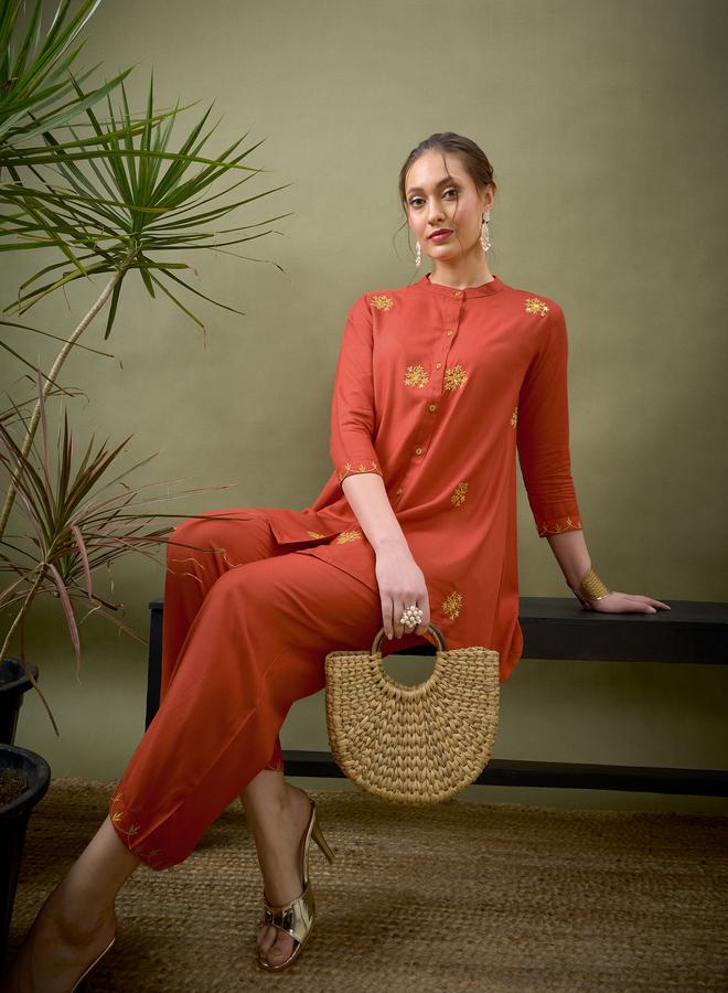 SASSAFRAS All Over Embroidered Shirt & Palazzo Set by Styli - Image 2