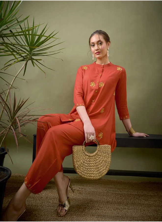 SASSAFRAS All Over Embroidered Shirt & Palazzo Set by Styli