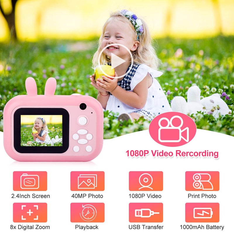 MINIBEAR Kids Camera Instant Print Camera for Kids Digital Camera Toddler Toys Christmas Birthday Gifts for 3 4 5 6 7 8 9 10 Year Old Boys Girls, Pink - Image 2
