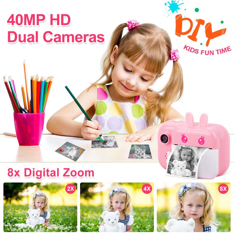 MINIBEAR Kids Camera Instant Print Camera for Kids Digital Camera Toddler Toys Christmas Birthday Gifts for 3 4 5 6 7 8 9 10 Year Old Boys Girls, Pink - Image 4