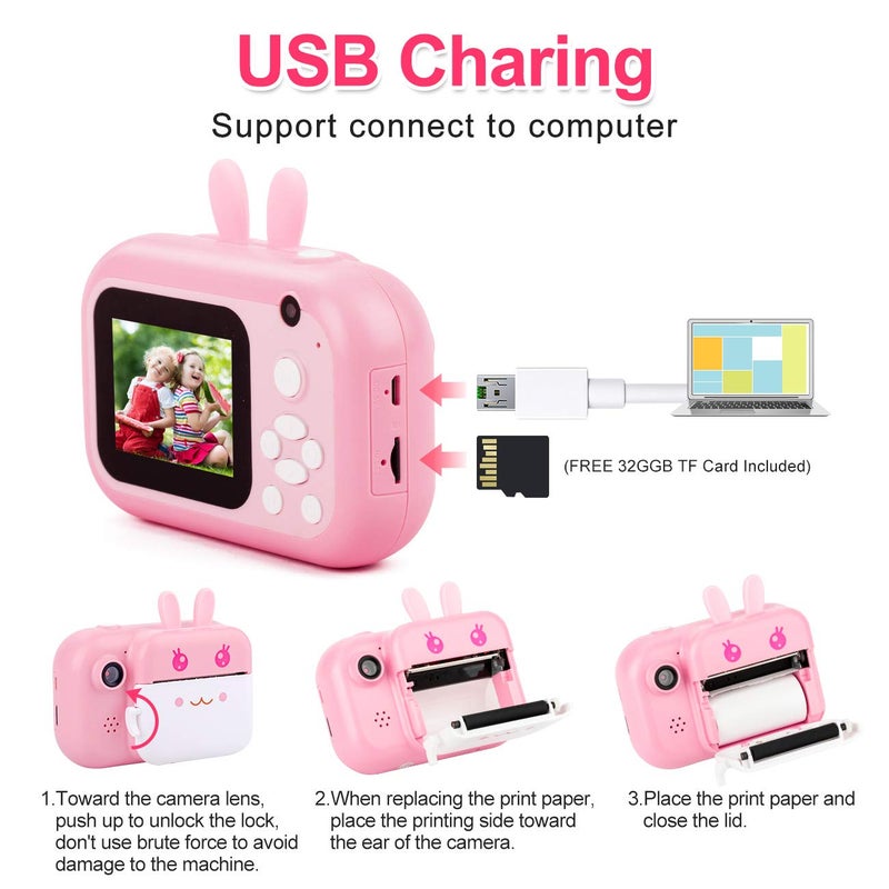 MINIBEAR Kids Camera Instant Print Camera for Kids Digital Camera Toddler Toys Christmas Birthday Gifts for 3 4 5 6 7 8 9 10 Year Old Boys Girls, Pink - Image 5