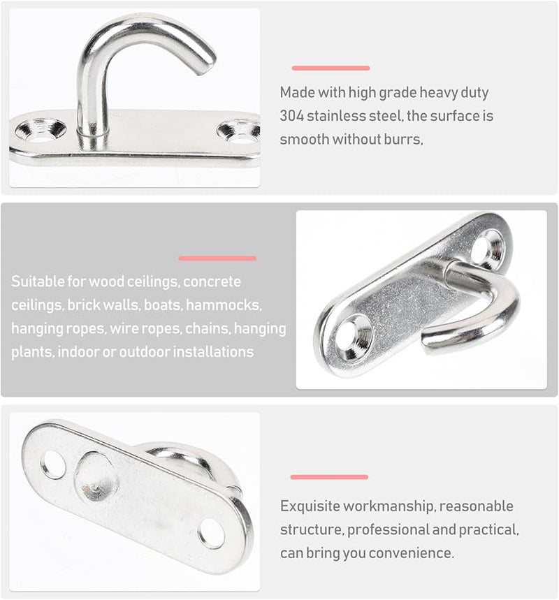 6Pcs Heavy Duty Stainless Steel Oval Shackle Hooks Wall Ceiling Mount For Hammock Chair Rope - Image 5