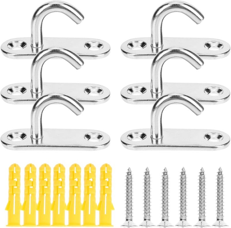 6Pcs Heavy Duty Stainless Steel Oval Shackle Hooks Wall Ceiling Mount For Hammock Chair Rope - Image 2